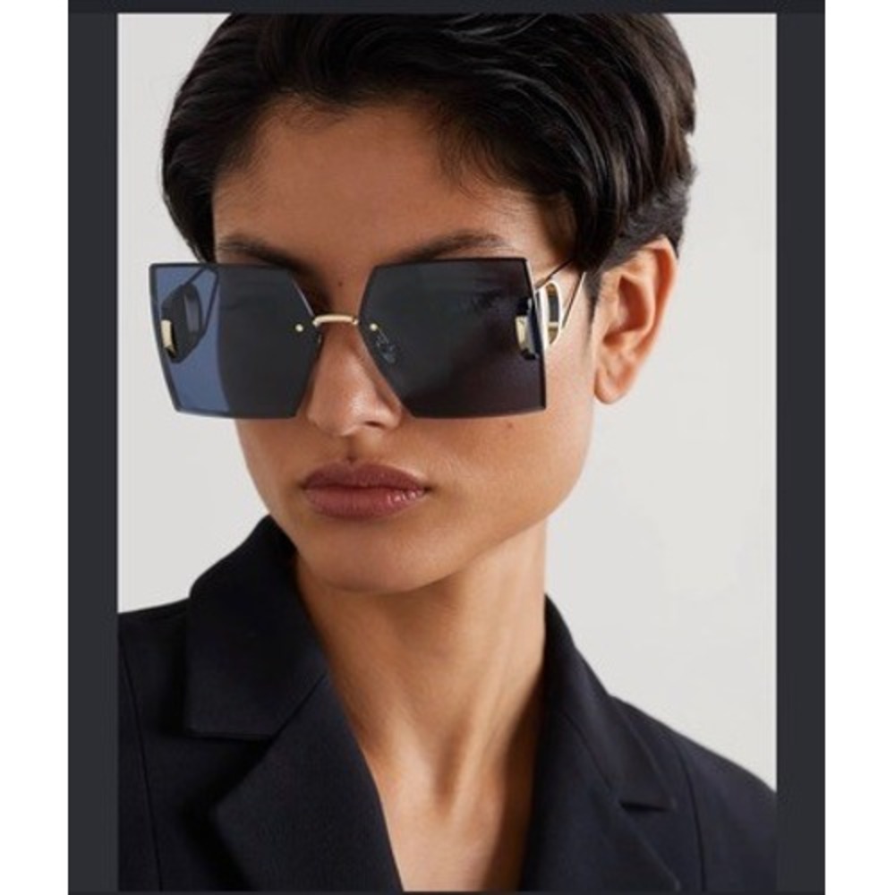Dior 30Montaigne S2U Square Sunglasses Blue Gold CD Logo Frameless Luxury
